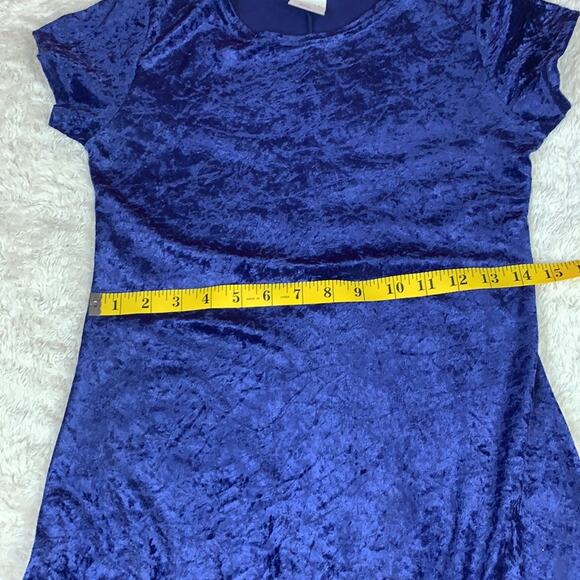 Vintage 90s Street Flower blue crushed velvet long stretch sheath dress, med - Picture 5 of 6